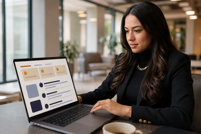 Empresária pesquisando um serviço anunciado no Google
